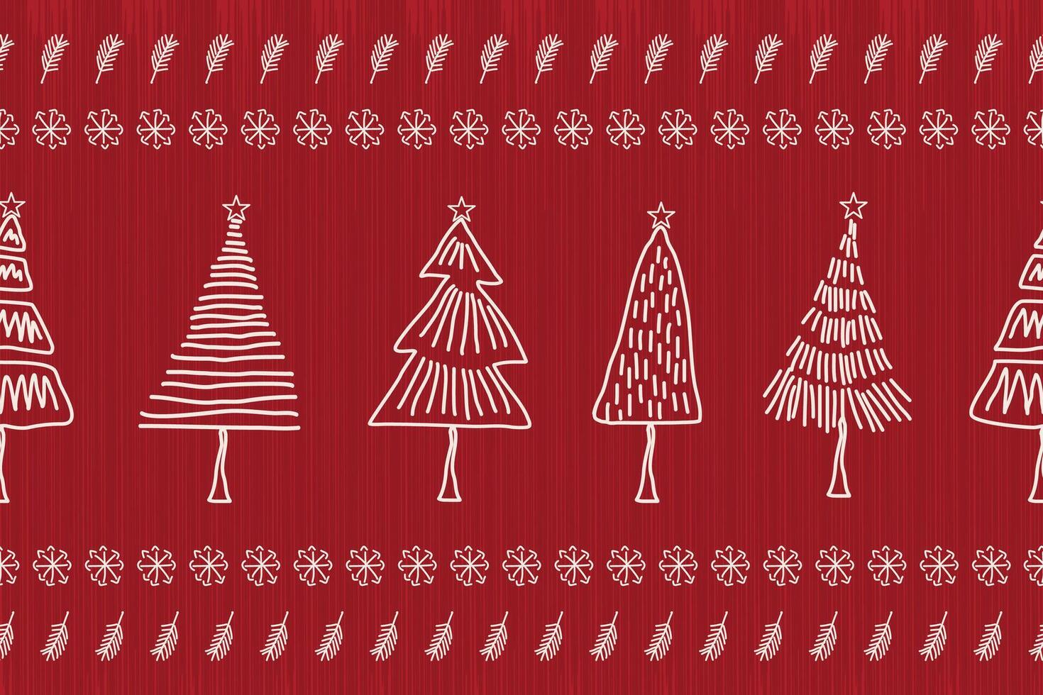 Christmas seamless pattern on a red background. Cute christmas tree doodle hand drawn. Celebrate festival. Design for illustration, fabric, wrapping, gift, paper, greeting cards. vector
