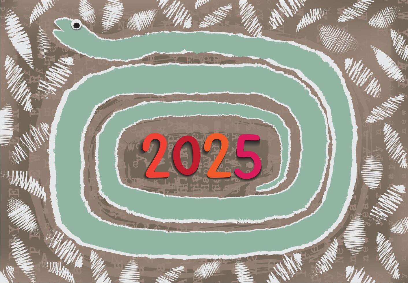 Green Shreded paper Snake coiled up around the number 2025 vector