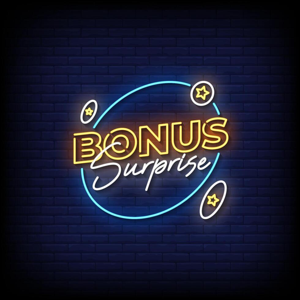 bonus neon sign with brick wall background vector