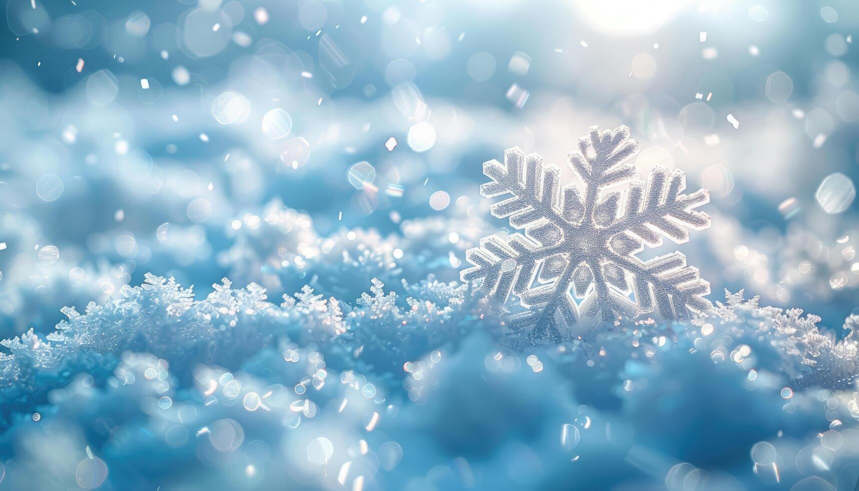 A Detailed Close-Up of a Sparkling Snowflake in a Snowy Landscape photo