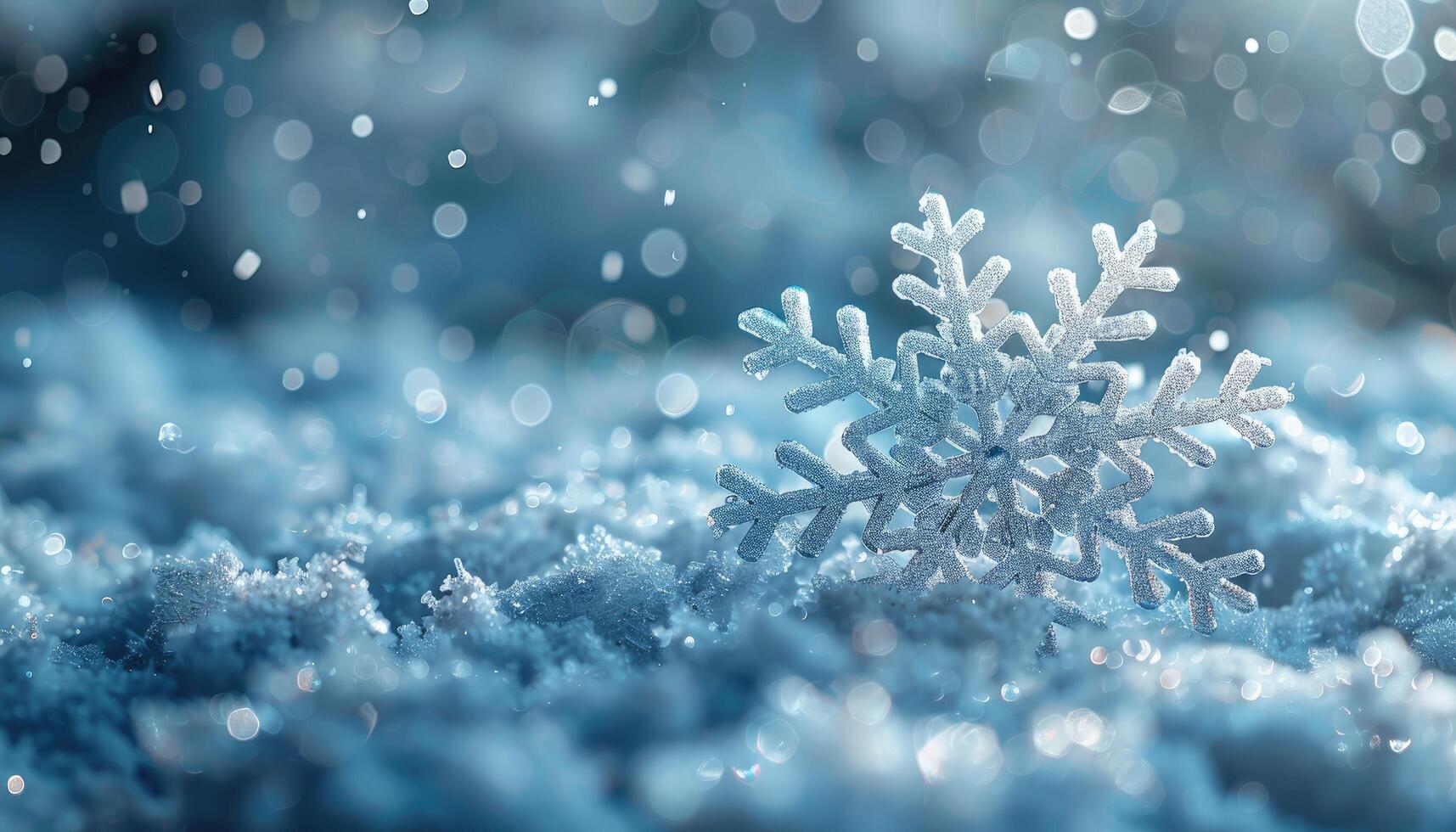 A Single Silver Snowflake Resting on a Bed of Snow photo