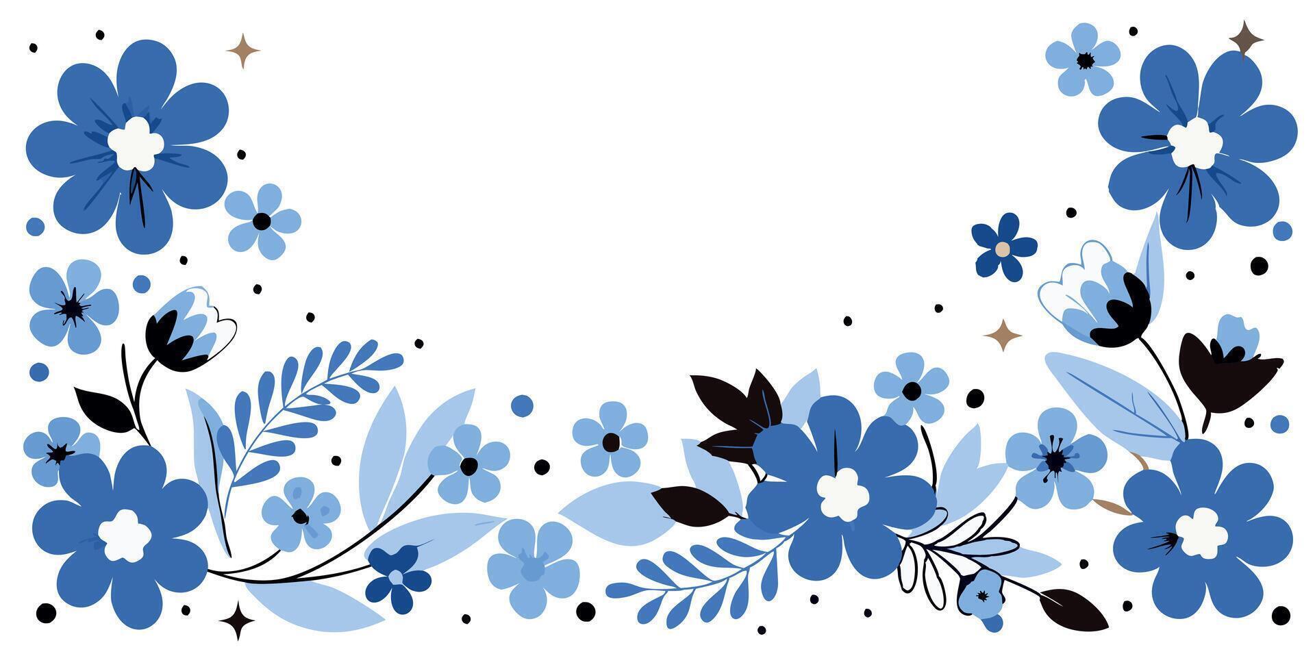 Blue flowers and leaves on a white background vector
