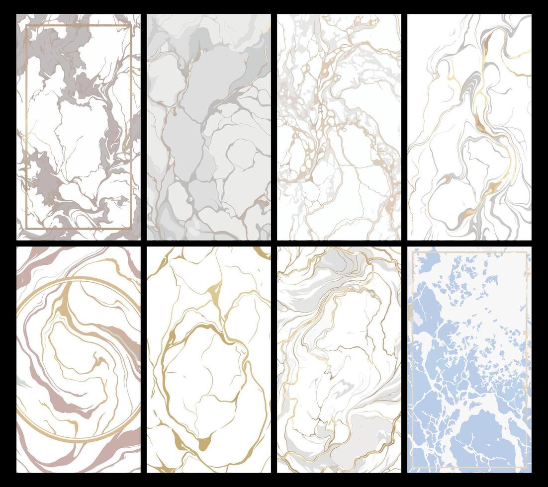 White Marble and Gold Abstract Backgrounds with Subtle Fluid Ink Effects vector