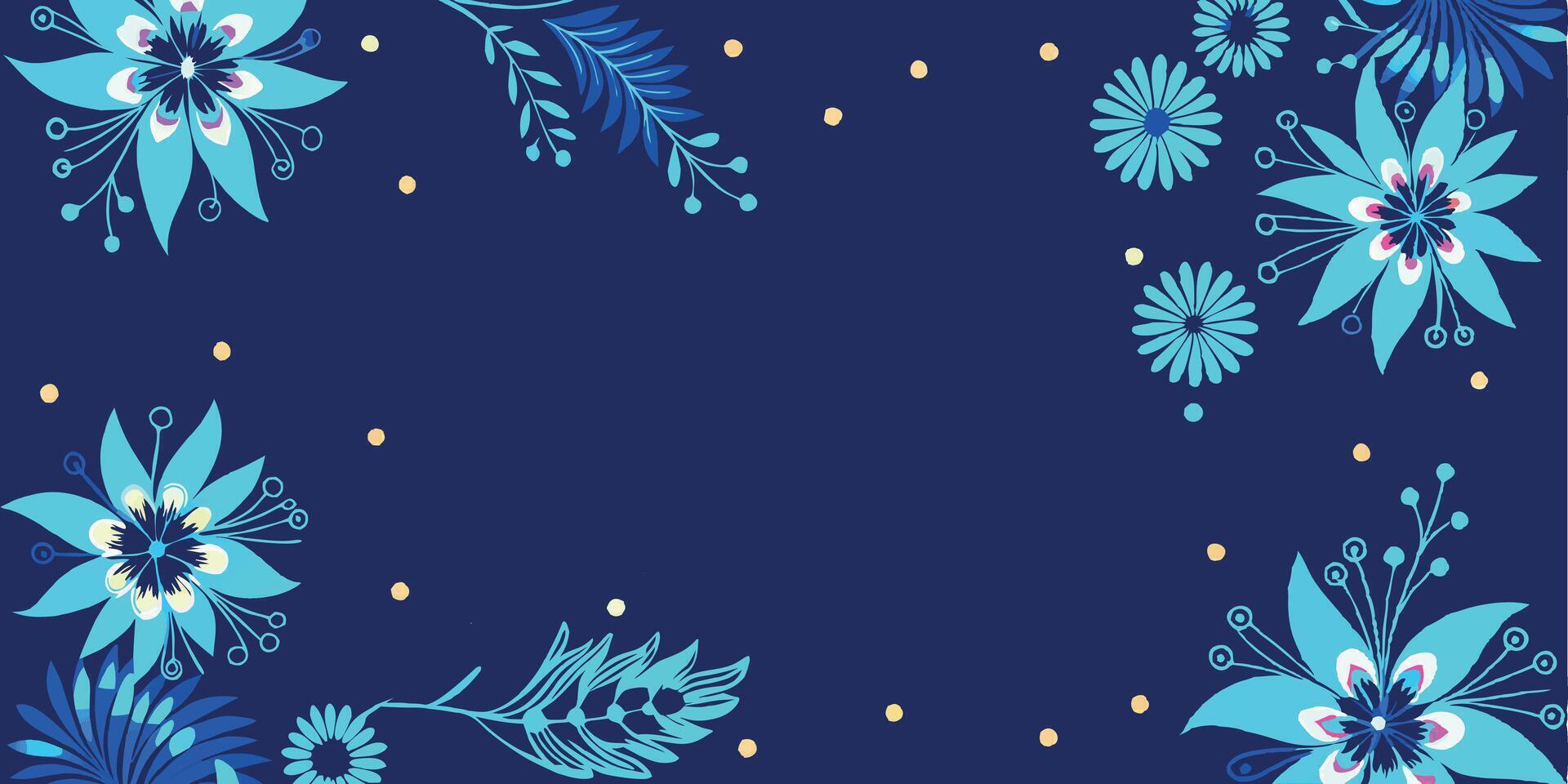 Blue floral background with dots and flowers vector