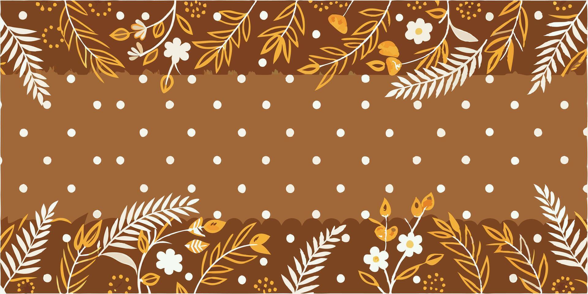 A brown and white floral pattern on a polka dot background vector