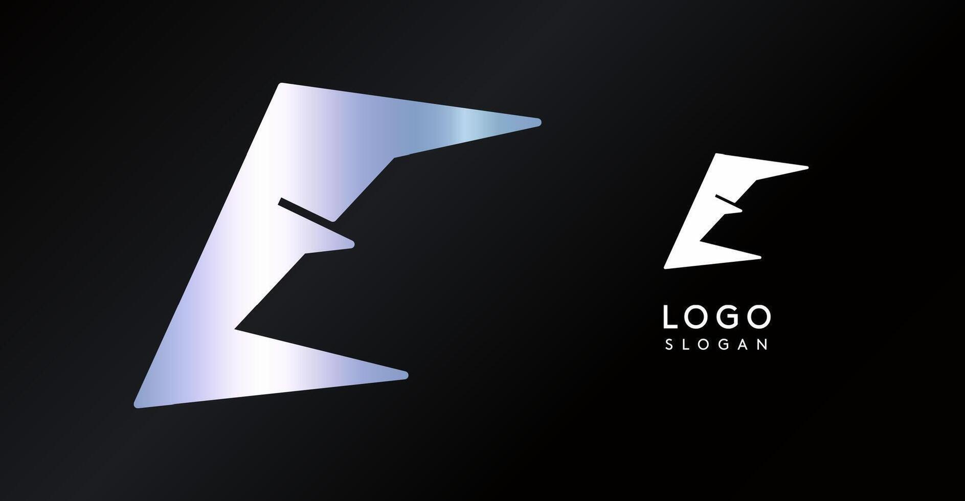 Geometric triangular E letter, abstract dynamic logo, modern holographic gradient monogram for gaming, technology, urban art, innovation, streetwear brand, sci-fi cybersport. illustration vector