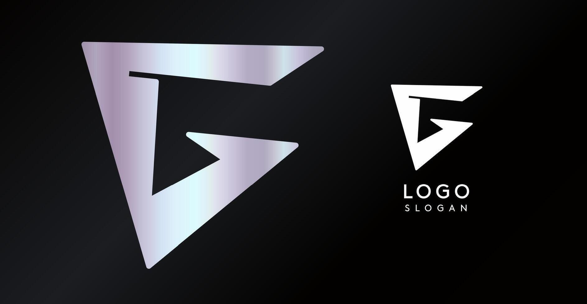 Geometric triangular G letter, abstract dynamic logo, modern holographic gradient monogram for gaming, technology, urban art, innovation, streetwear brand, sci-fi cybersport. illustration vector