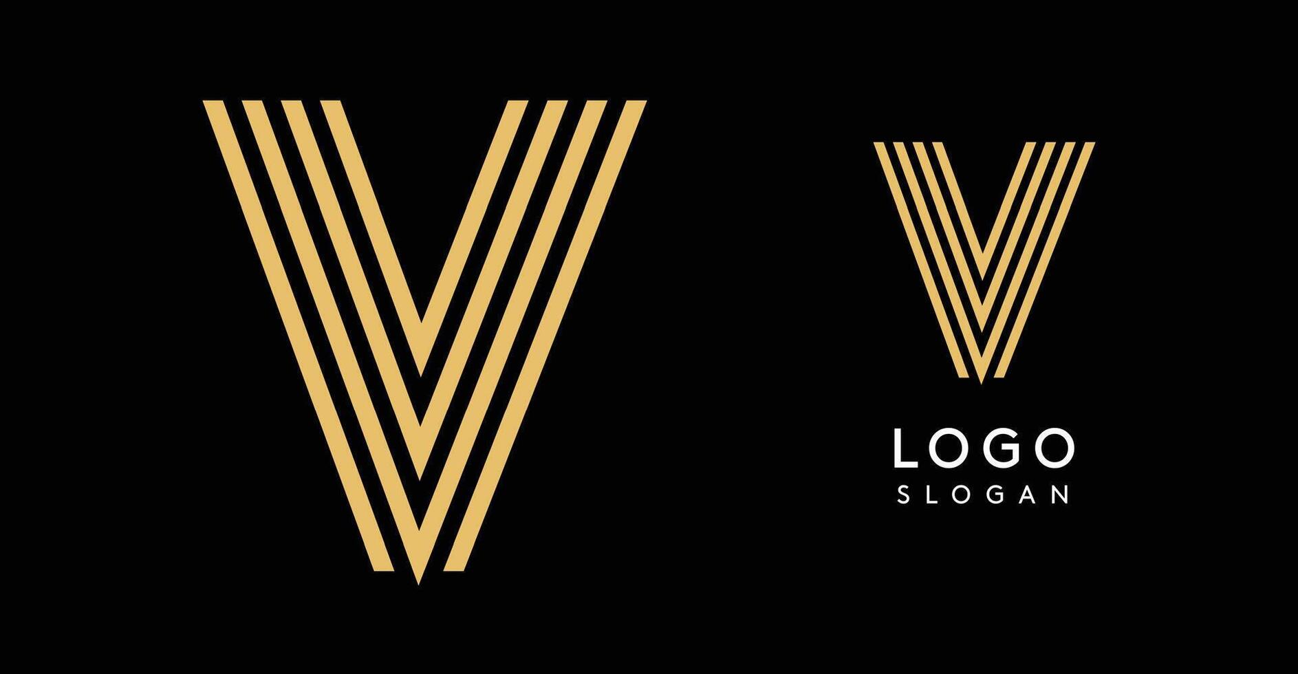 Geometric golden letter V made of parallel lines, sleek, modern logo design. Luxury sophistication modernity logotype for high-end branding. illustration. vector