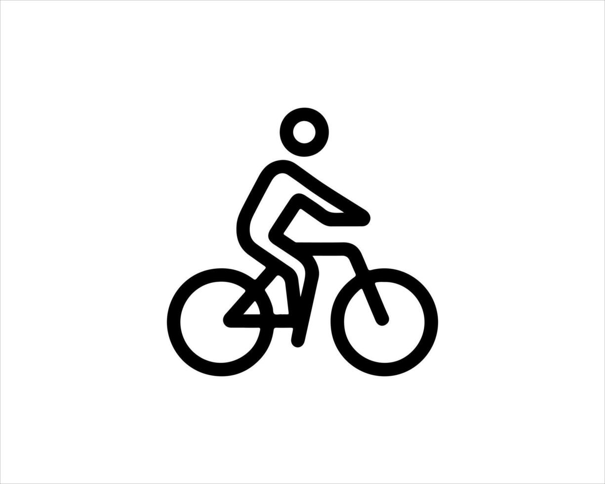 A black and white illustration of a man riding a bicycle vector