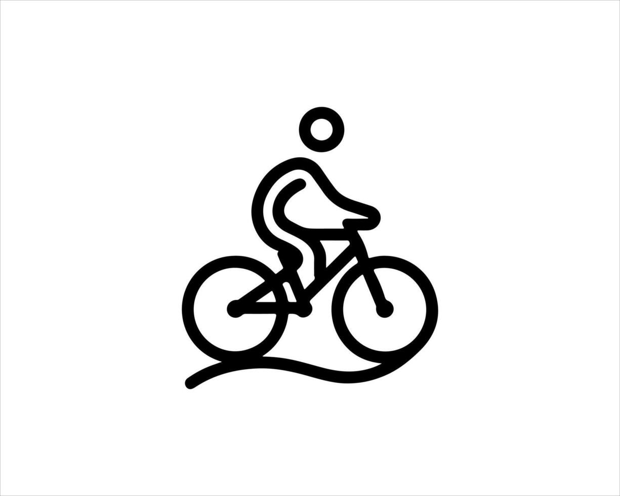 A black and white illustration of a man riding a bike vector