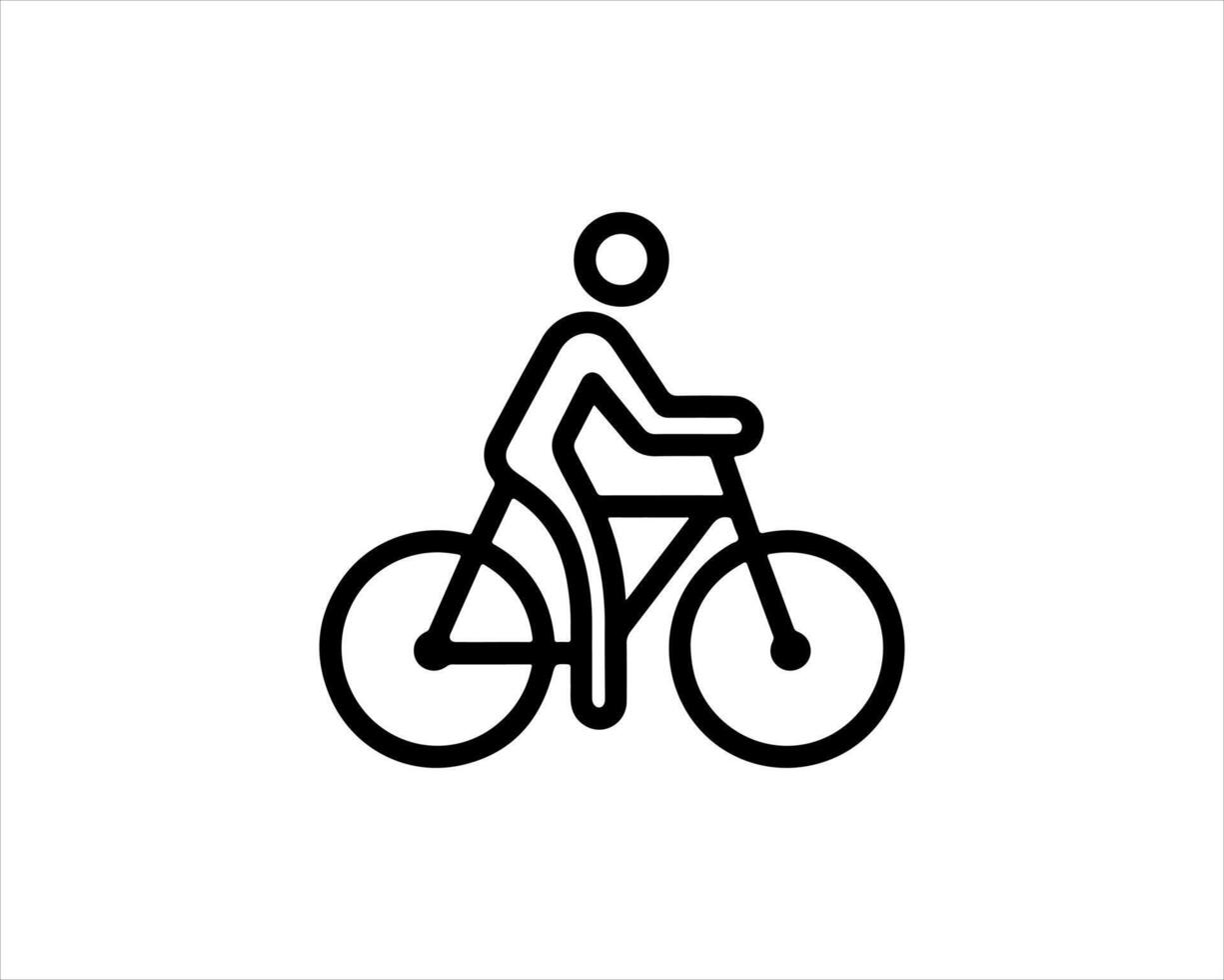 A black and white line drawing of a man riding a bicycle vector
