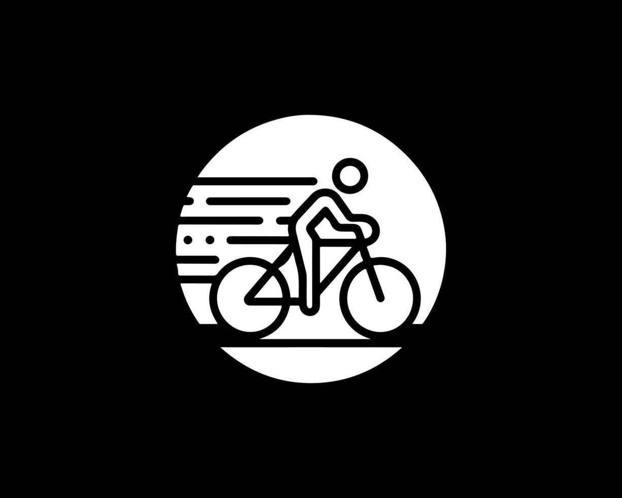 A white icon of a person riding a bike vector