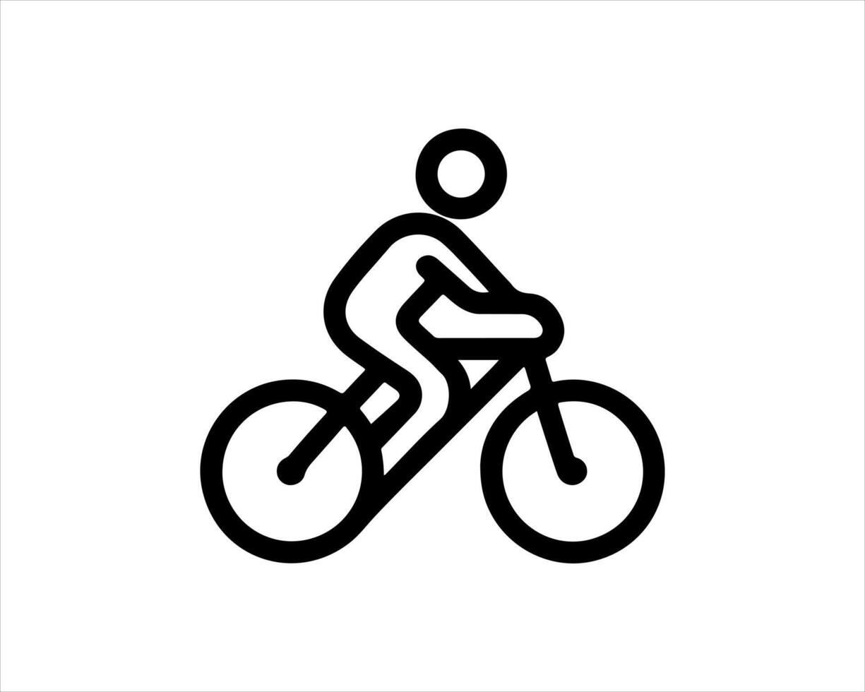 A black and white line icon of a person riding a bike vector