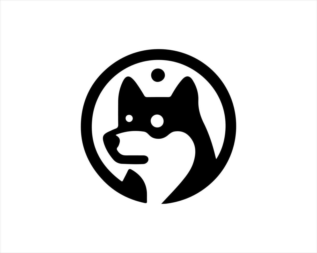 A black and white logo of a dog in a circle vector