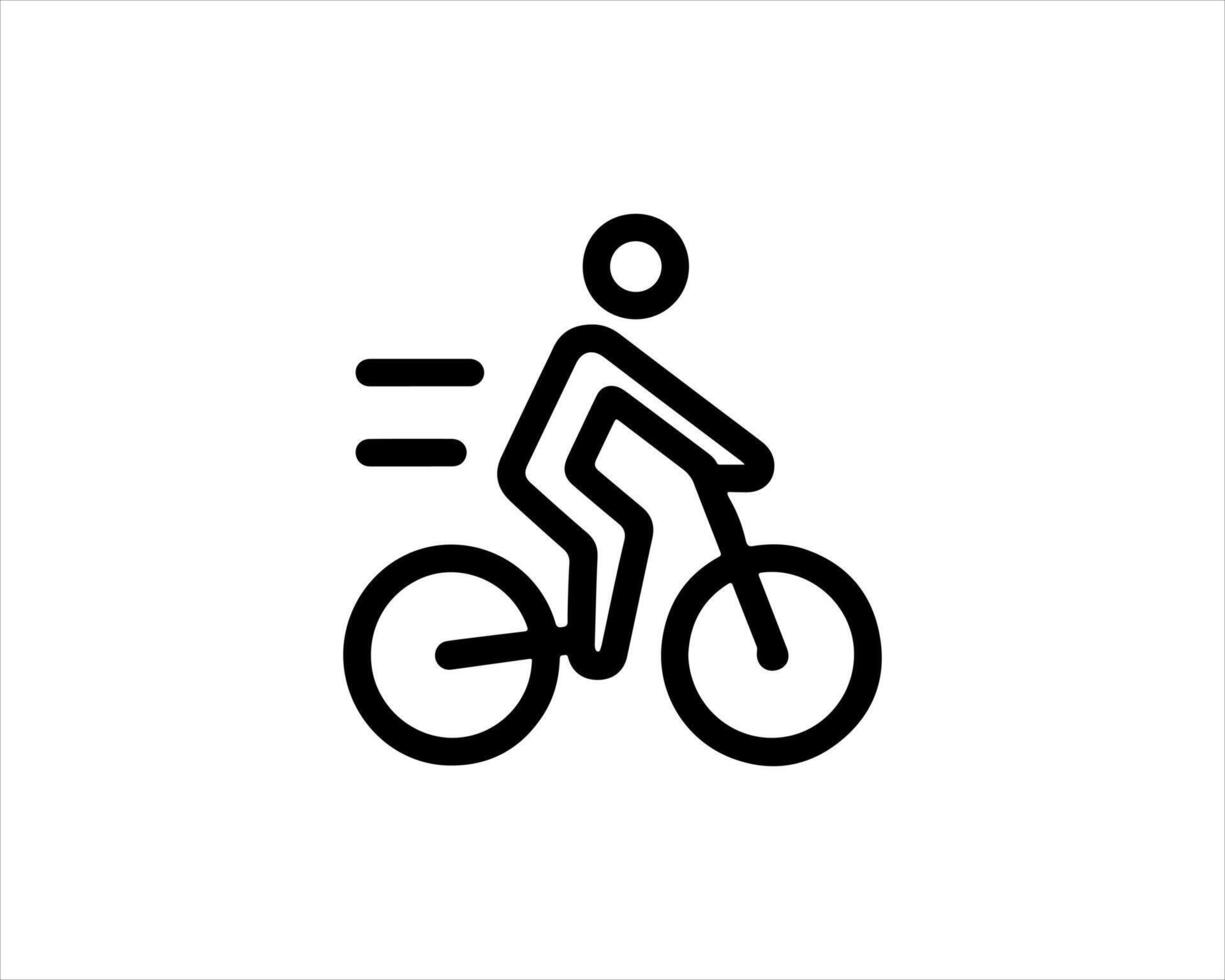 A black and white illustration of a man riding a bike vector