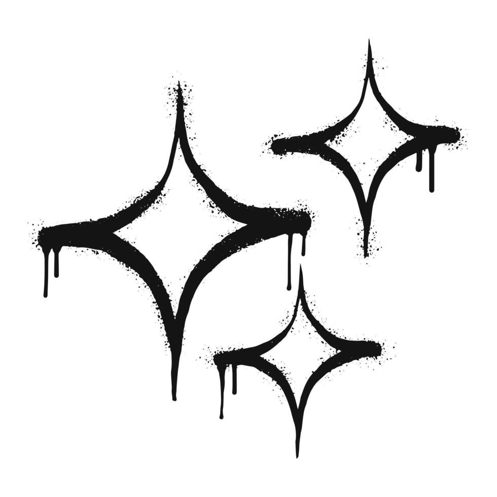 Spray painted graffiti sparkle icon. black over white. stars sparkle drip symbol. isolated on white background vector