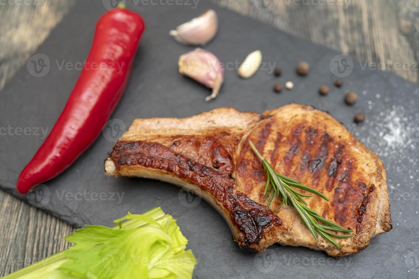 Grilled pork steak. photo