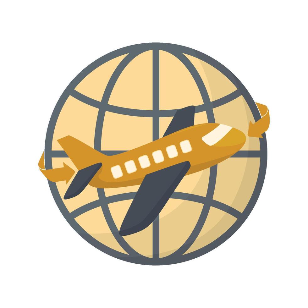 Airplane flying around the world delivery icon logo. illustration in flat style. vector