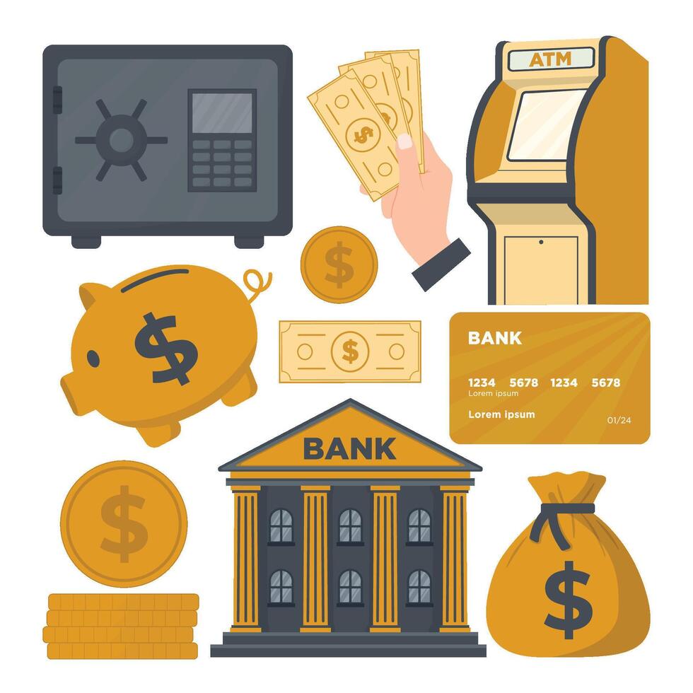 Bank icons set. Flat illustration of bank icons set for web design vector