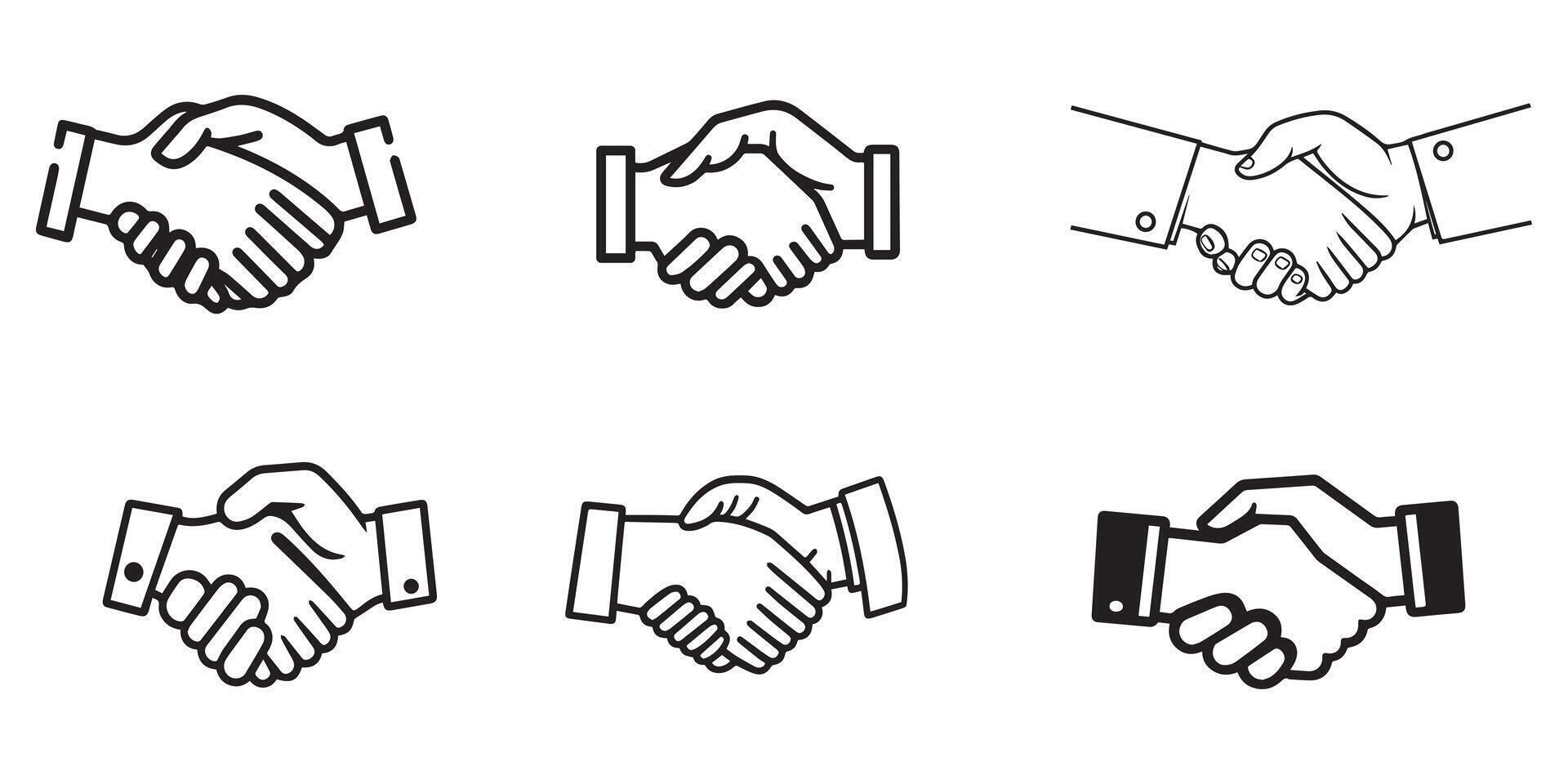 Hands shake icon set . Black Hands shake icon on white background. vector