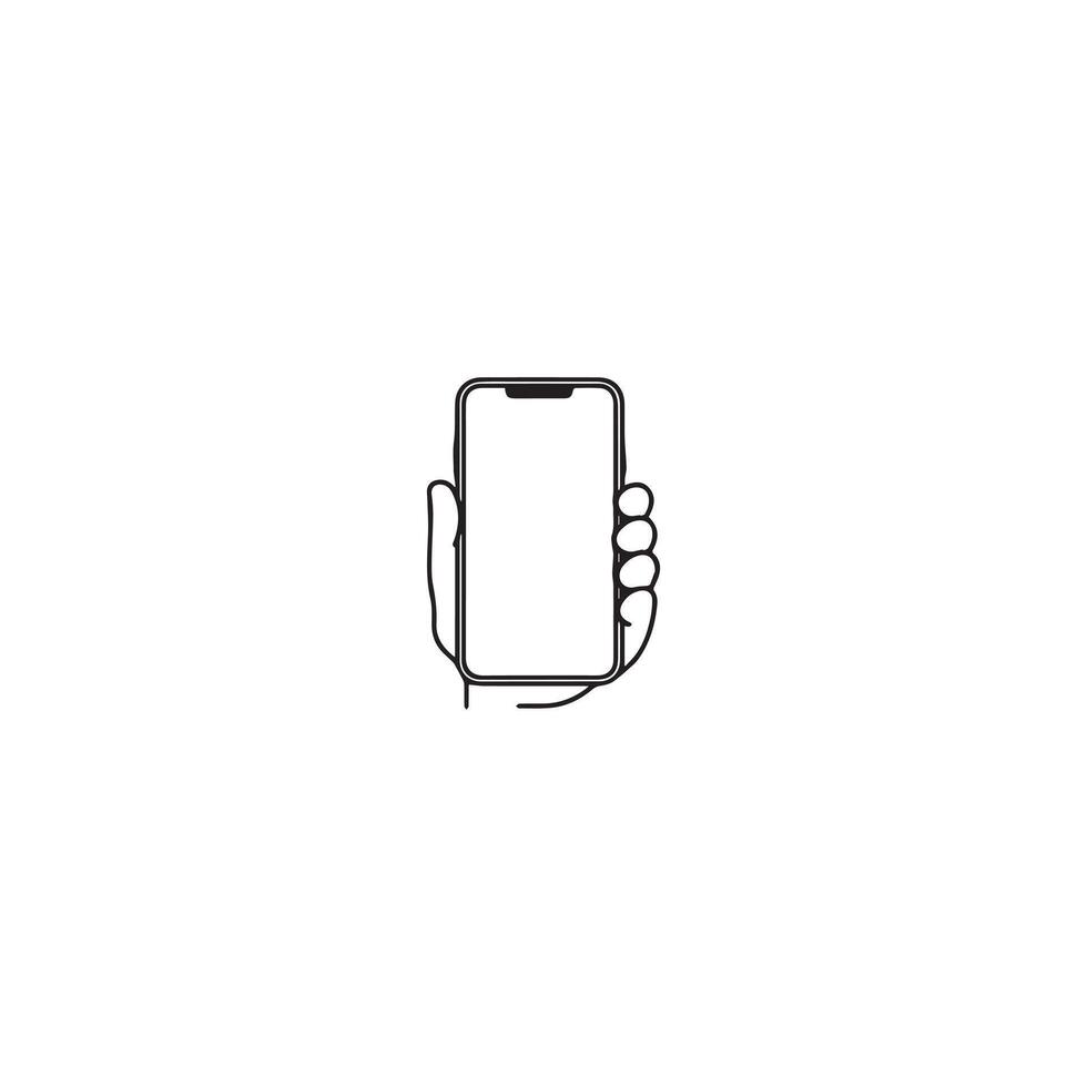 Hand Holding Smart Phone . Black hand holding smart phone icon on white background. illustration vector