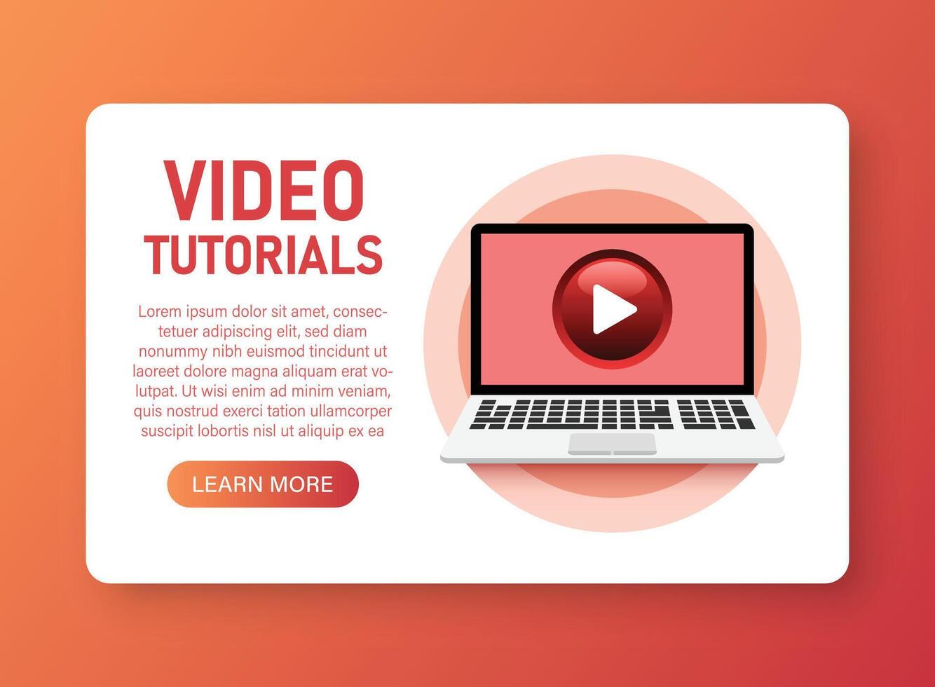 tutorials banner with a laptop and a red background vector