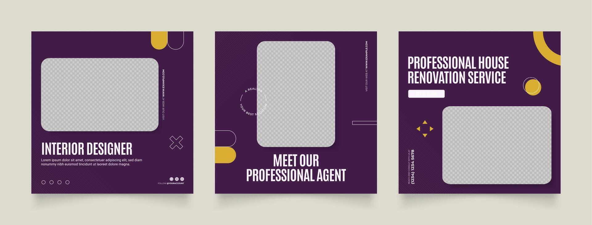 social media template banner real estate property and house sale architecture service promotion. fully editable instagram and facebook square post frame puzzle organic sale poster in purple vector