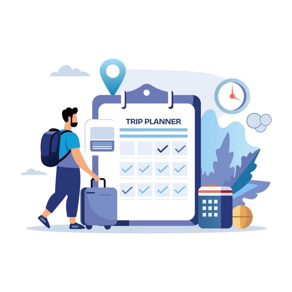 Trip planner illustration designed in flat style vector