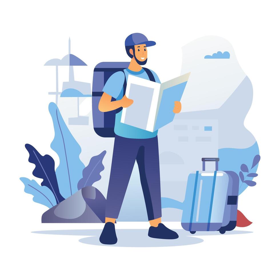 A flat style illustration of solo travel vector