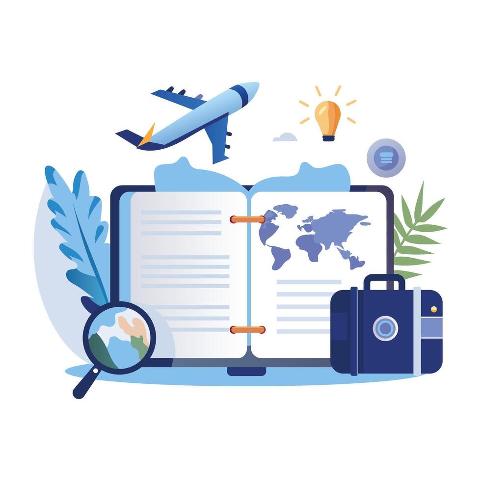 A flat style illustration of travel journal vector