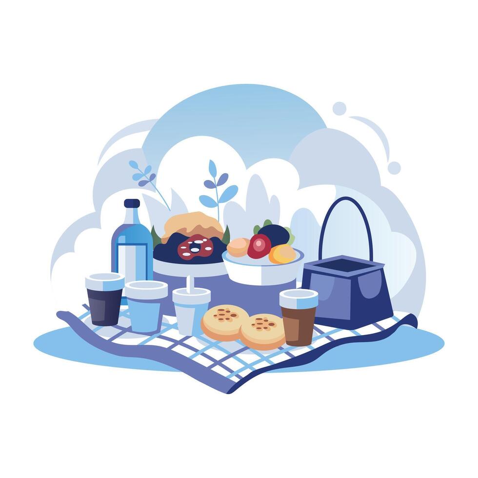 A flat style illustration of picnic snacks vector