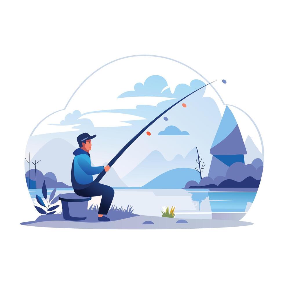 A flat character illustration of fishing spot vector