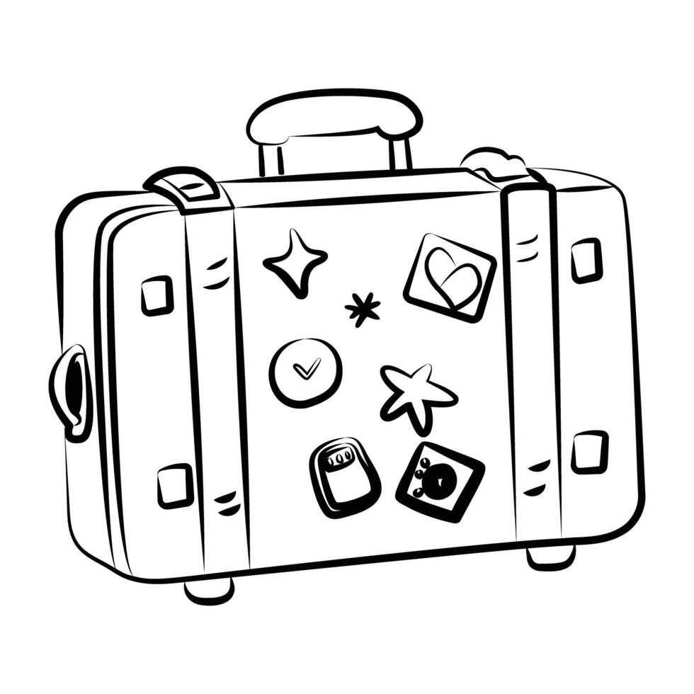 Hand drawn icon of a suitcase with stickers vector
