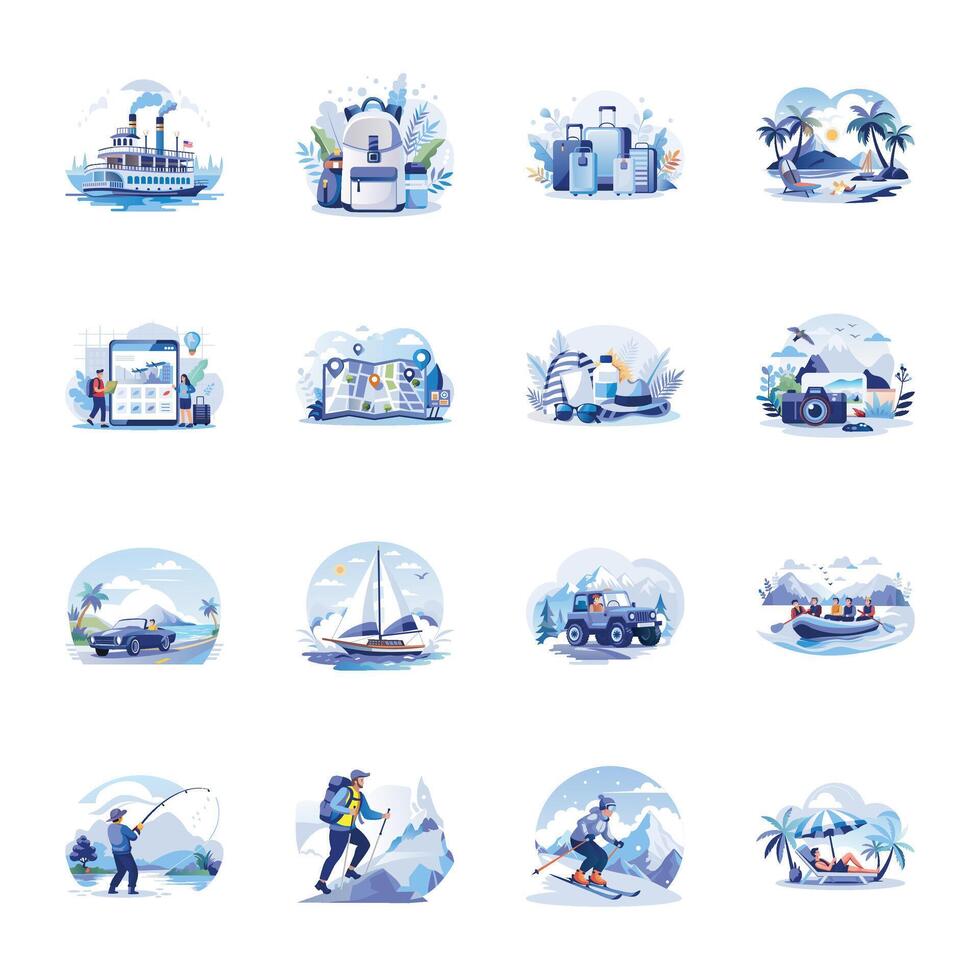 Pack of Camping Flat Illustrations vector