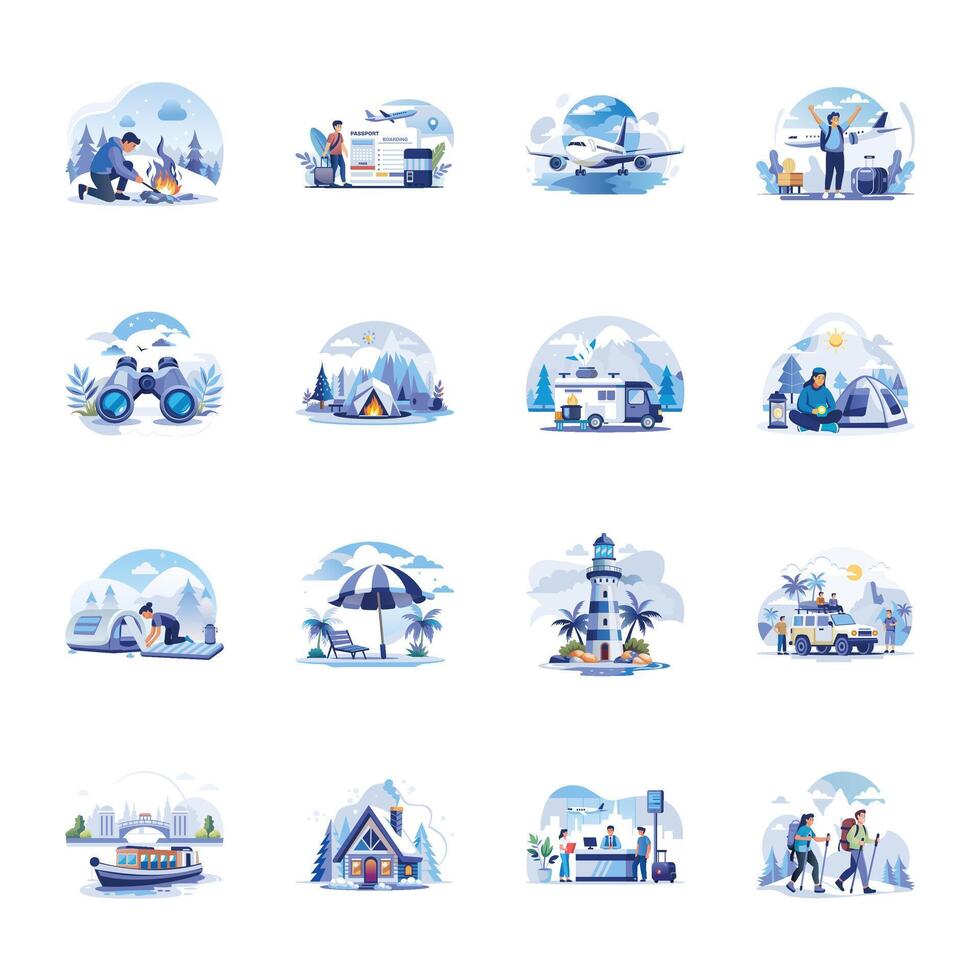 Collection of Travel and Camping Flat Illustrations vector