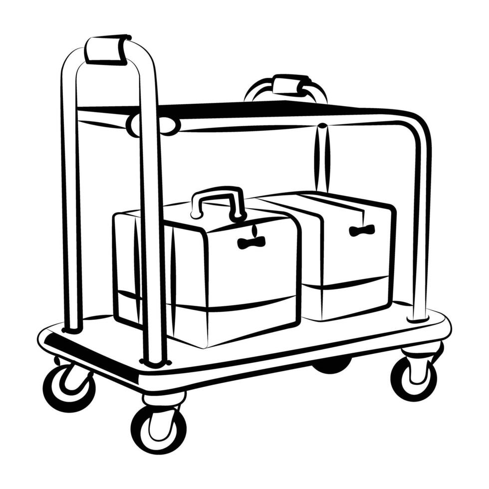 A doodle icon depicting a luggage cart vector