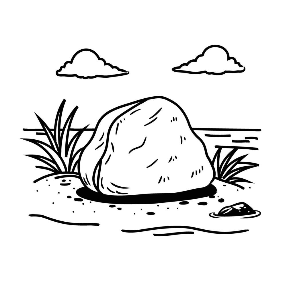 A doodle style icon of a beach rock vector