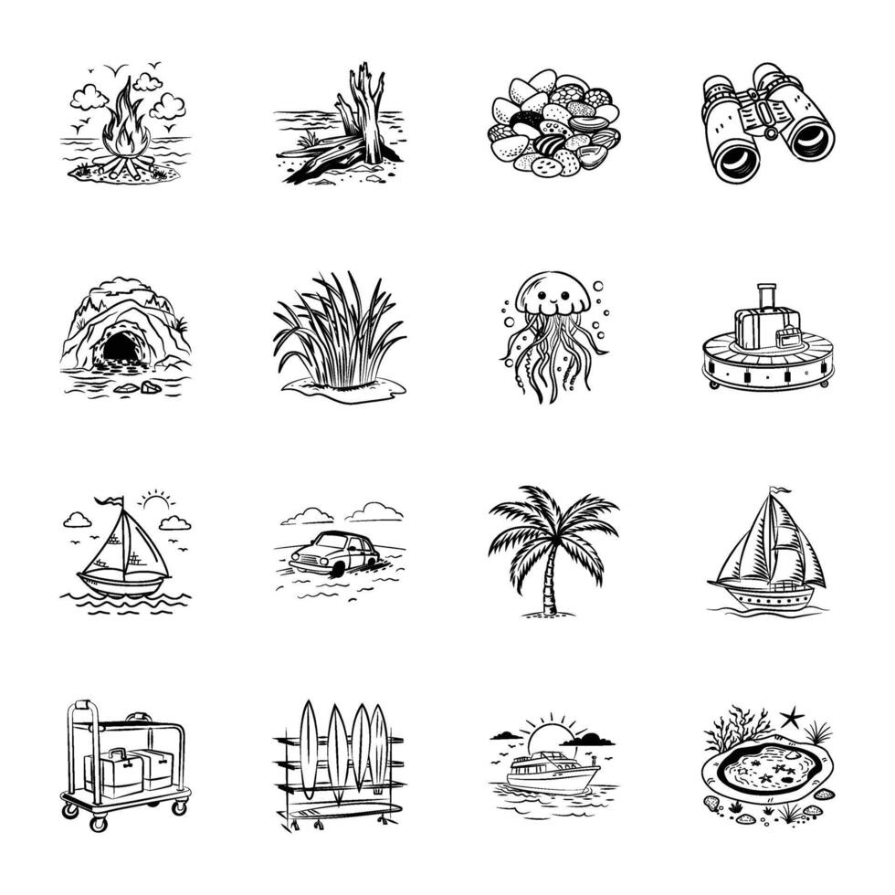 Collection of Exotic Doodle Icons vector