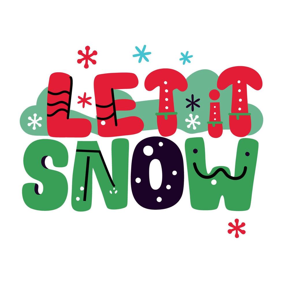 A flat sticker of let it snow typography vector