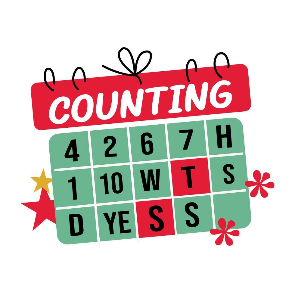A flat sticker of christmas calendar with counting text vector