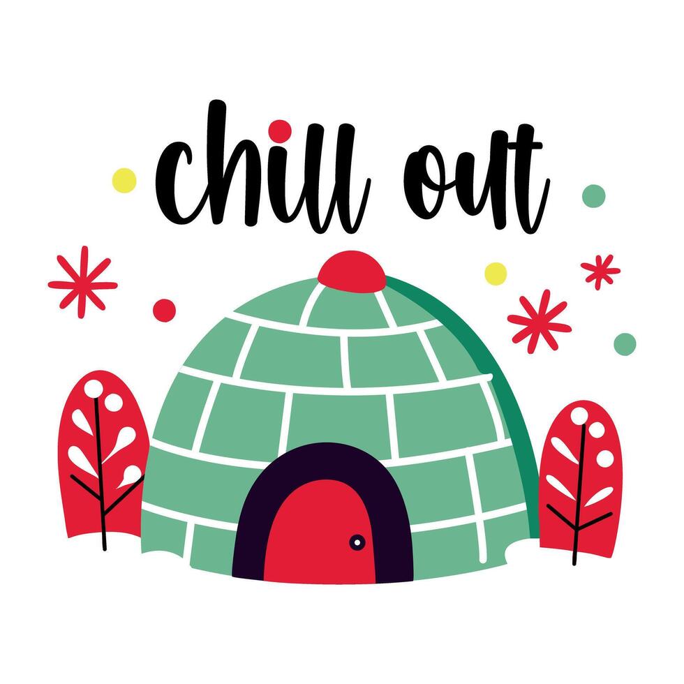 A flat sticker of igloo house with chill out typography vector