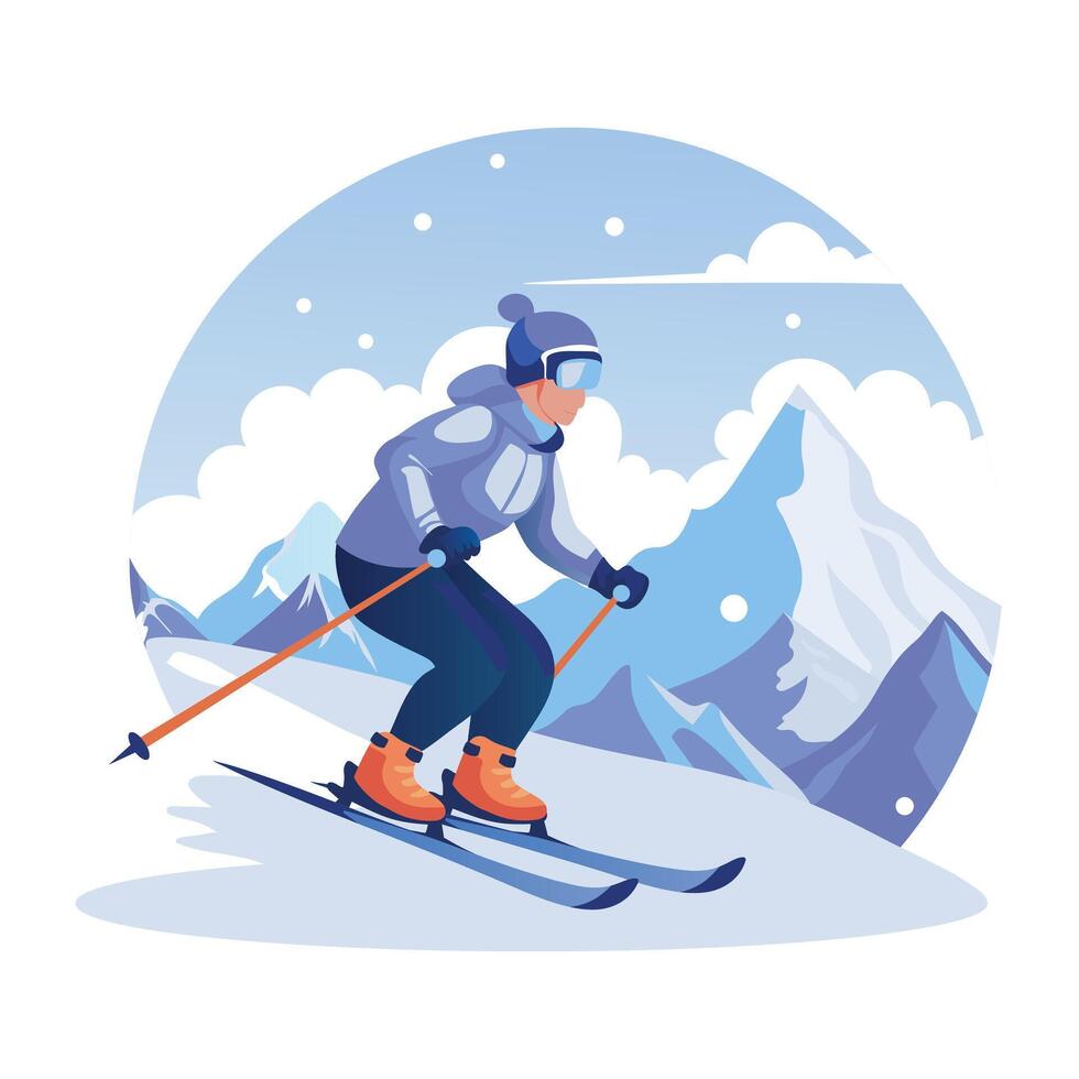 snow mountain range with a serene lake in the foreground vector