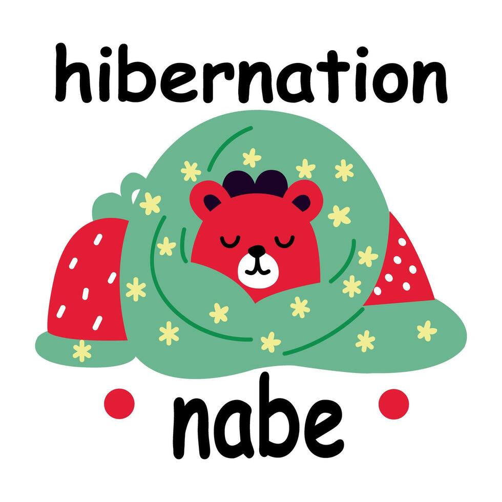A flat sticker of napping bear with hibernation typography vector