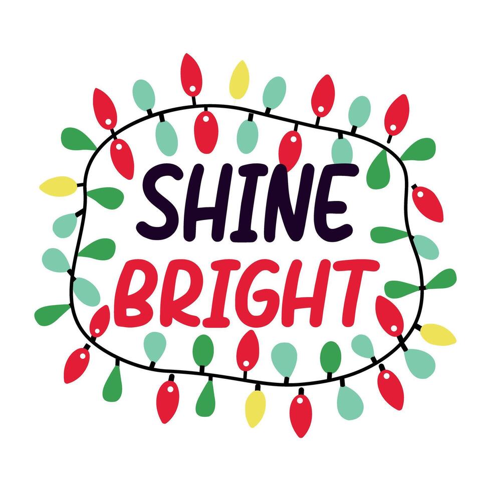 A flat sticker of shine bright text with lights vector
