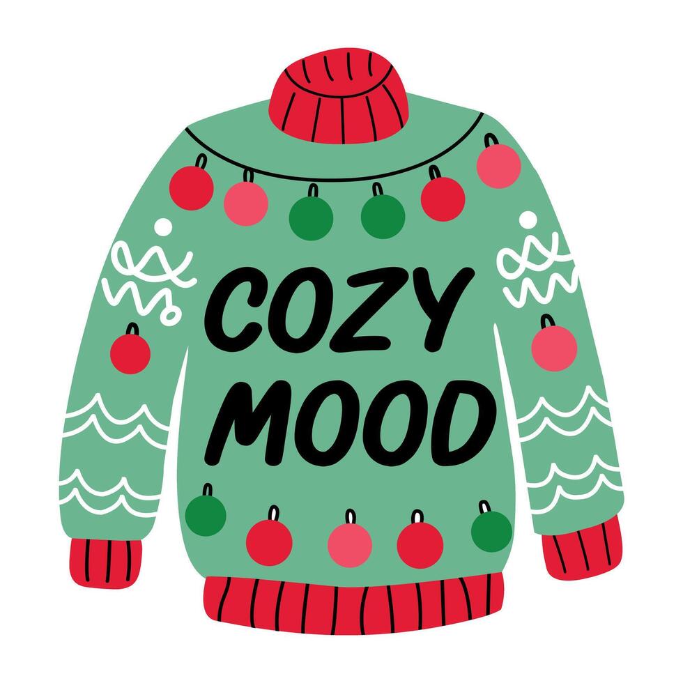 A flat sticker of a sweater with cozy mood typography vector
