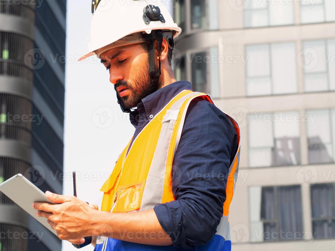 Male man gentleman smart white hardhat safety factory uniform manager control industrial work job occupation real estate instruction crane engineer building technician foreman planning idea expertise photo