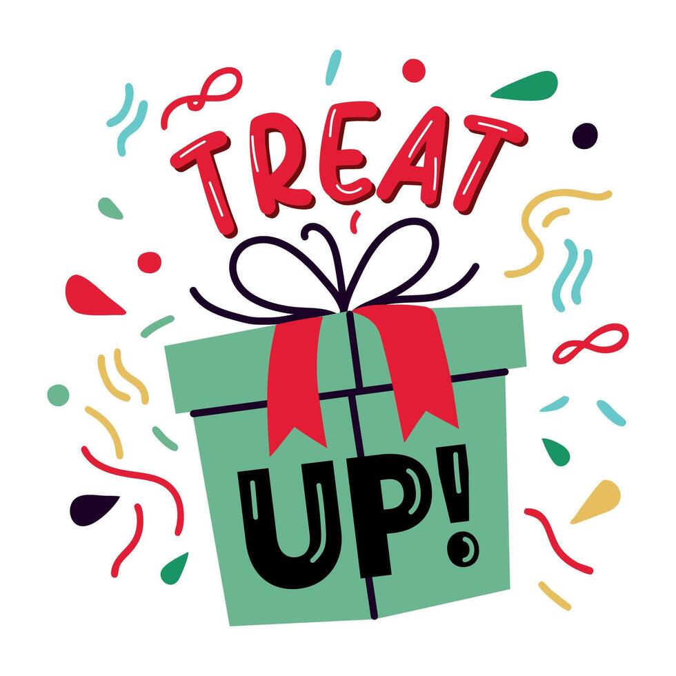 A flat sticker of christmas surprises with wrap up typography vector