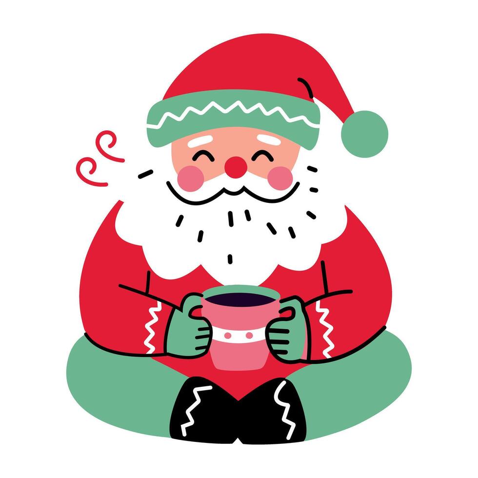 A flat sticker of a santa clause holding a map vector