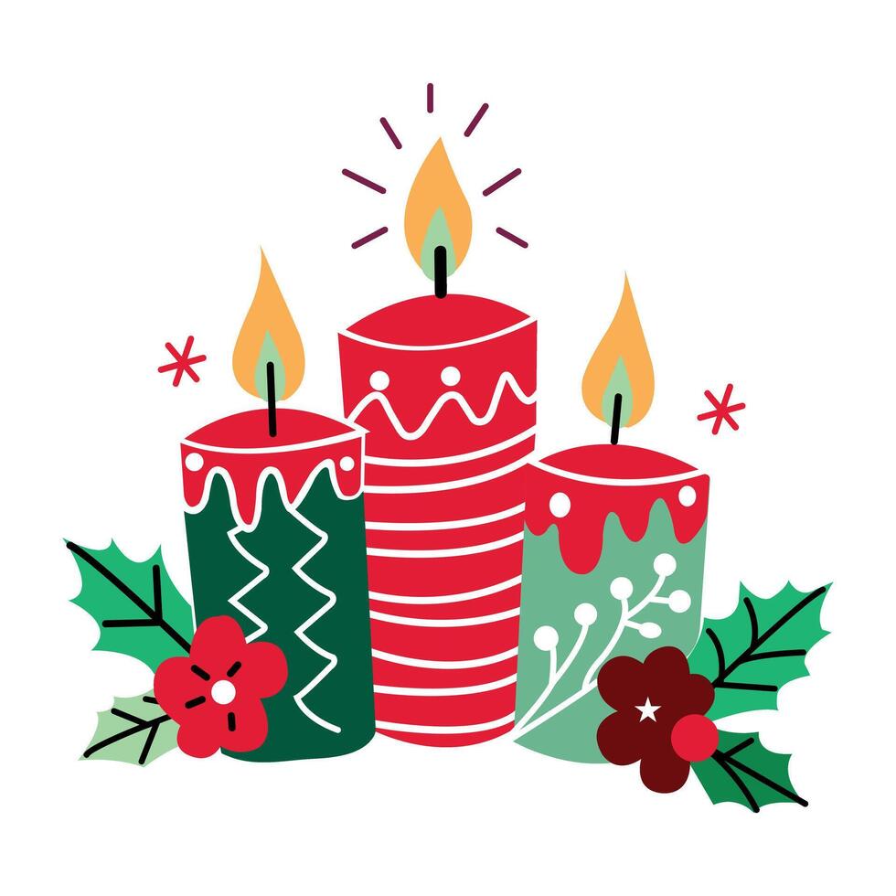 A flat sticker of decorative candles vector