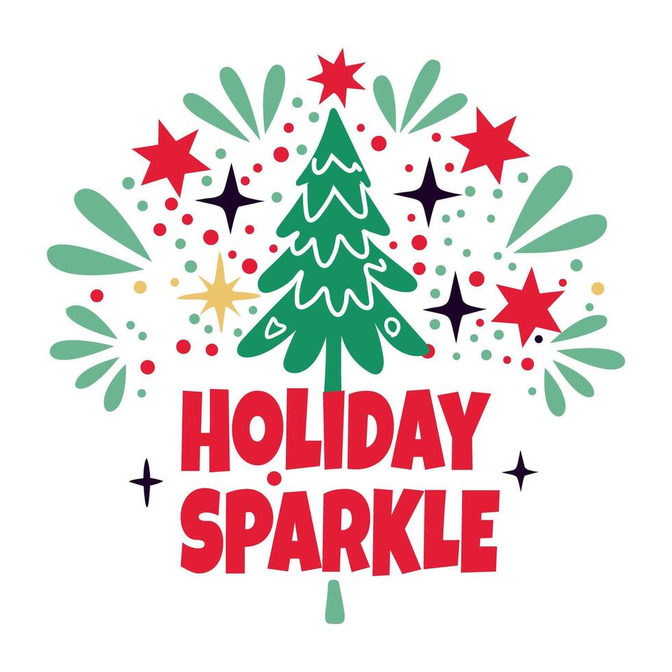 A flat sticker of christmas tree with grow the xmas joy typography vector